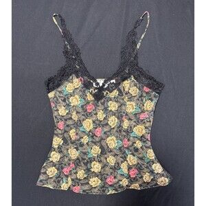 Y2K Silkscreen 100% Silk Floral Lace Small Tanktop Lingerie Feminine Whimsigoth